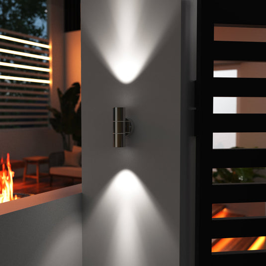 Twin Outdoor Wall Light With PIR Sensor different angle lit up 