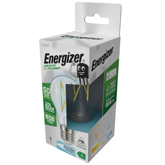Energizer, 3.8w E27 LED Bulb, A Rated, Screw Filament - Cool White 6500K full view shot