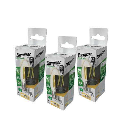Pack of three E27 LED filament candle bulbs