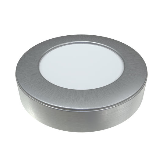 Surface mounted LED cabinet light in brushed chrome