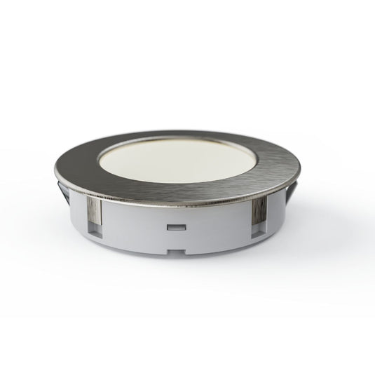 Close up of the under cabinet light in brushed chrome