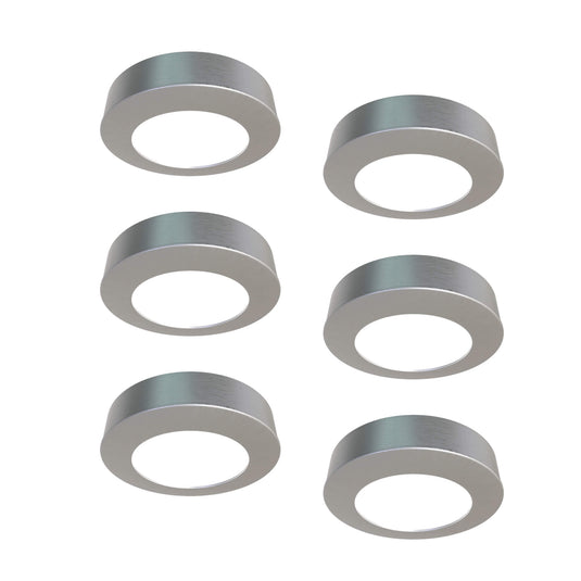 Pack of six surface mount under cabinet lights with mounting rings