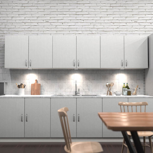Kitchen with natural white cabinet lights, wide view