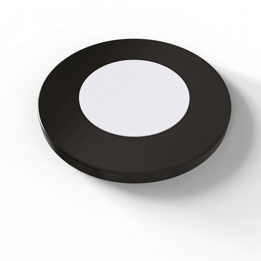 Black round cabinet light tilted up