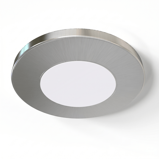 75mm round brushed silver LED cabinet light