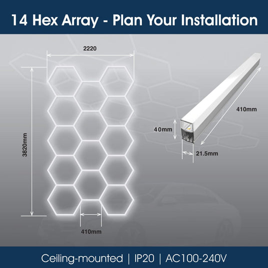 Plan of the 14 hexagon layout, 2220 x 3820mm