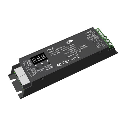 4 channel DMX decoder with its digital display and connections