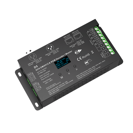 5 channel DMX decoder and master with three DMX ports