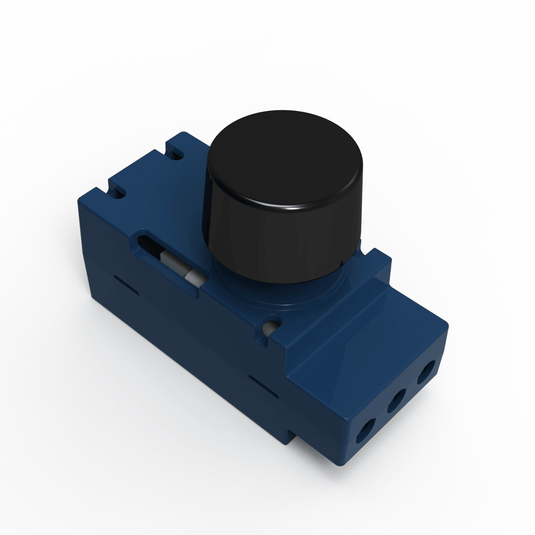 Blue dimmer module with a black knob