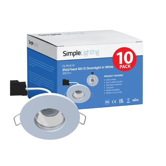 Pack of 10 white IP65 GU10 downlights
