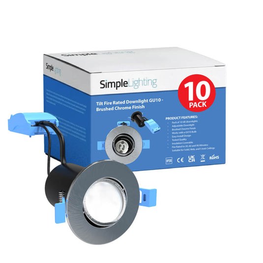 10 x Tilt Fire Rated GU10 Downlights - Brushed Chrome