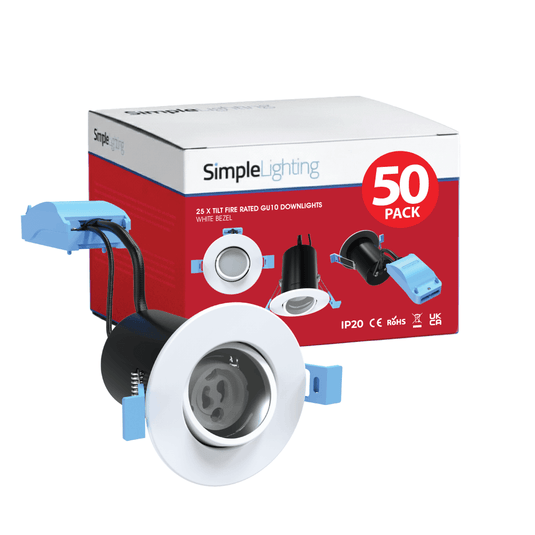 A box of the 25-pack adjustable downlight with a single unit up front.