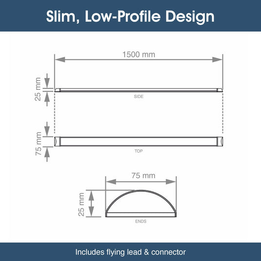 Slim profile of the 5ft LED batten