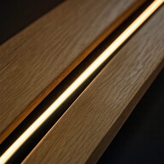 Close up of the slat wall LED neon