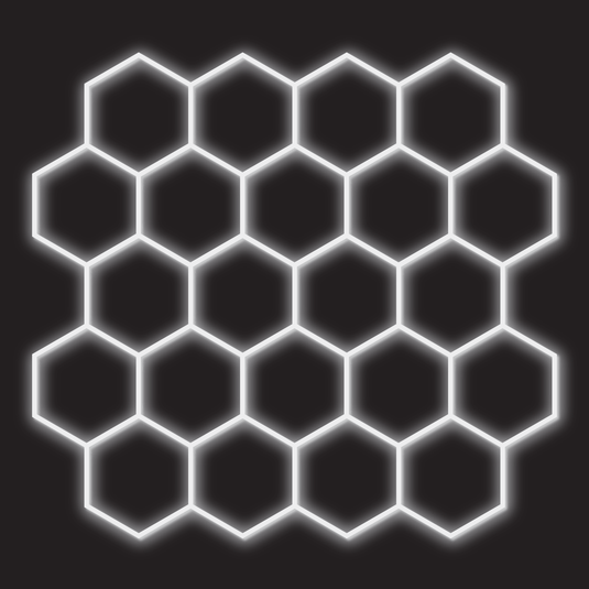 22 hexagon LED kit with white frame on a black background