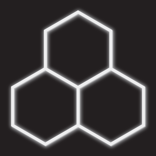 3 hexagon LED light kit, white finish, on a black background