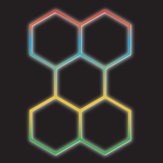 5 hexagon RGB LED light kit on a black background