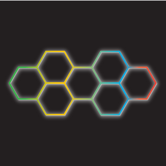 7 hexagon RGB light kit on a black background