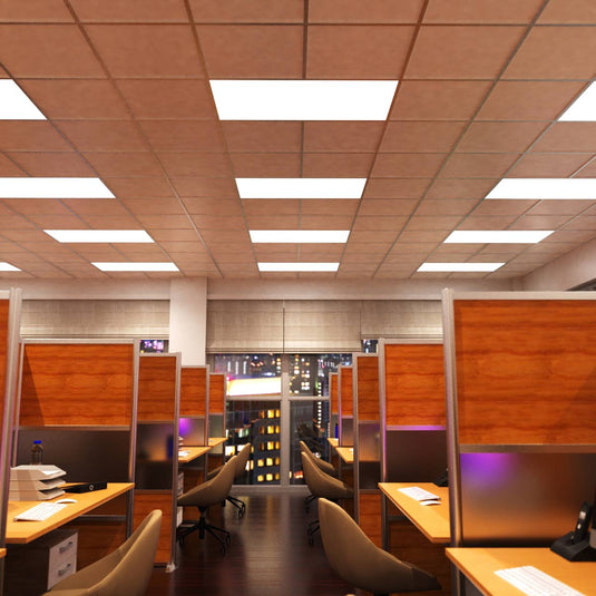 Several LED panels lighting an office