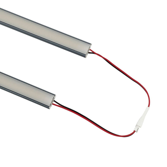 Two LED profiles linked by a joining cable
