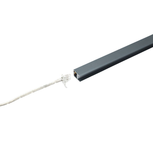 Glass shelf profile on its side with the input cable connector