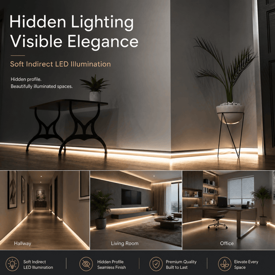 Infographic on the skirting profile's hidden lighting