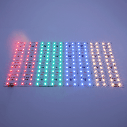 LED sheet lit in red, green, blue and warm white