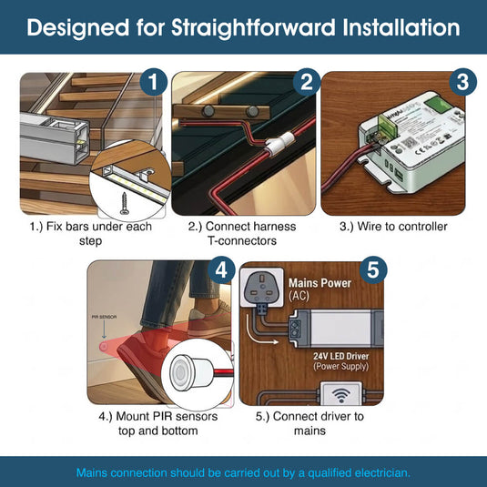 Infographic on installing the stair light kit
