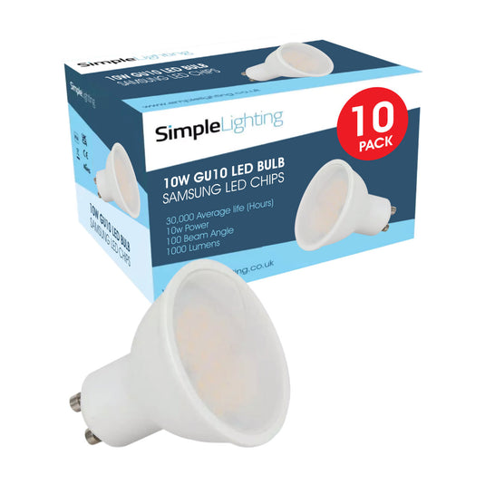 Pack of 10 GU10 10w LED Bulbs