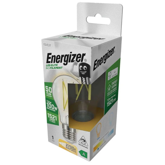 Energizer 7.2w LED Lamp, A Rated, GLS Filament E27 Screw - 2700K Warm White full view shot