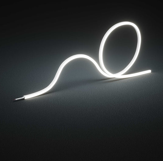 Cool white side bending neon flex, lit