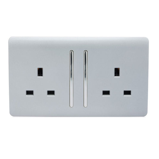 Glossy silver 2 gang double plug socket