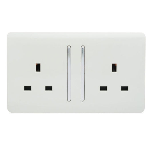 Glossy white 2 gang double plug socket