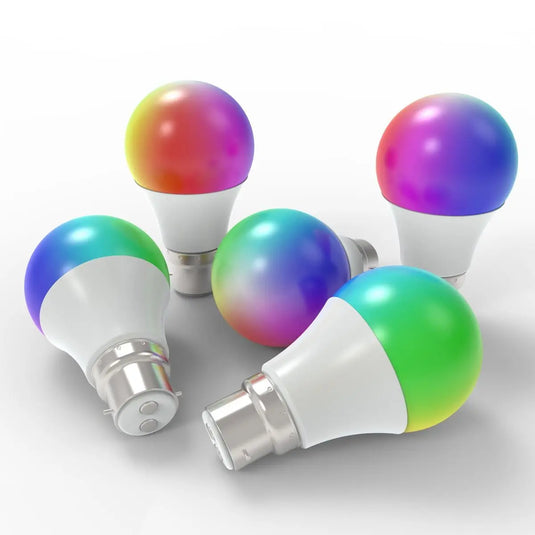 5 x Smart LED Bulbs, B22, A60, 11w Power - TUYA, APP & Smart Speaker