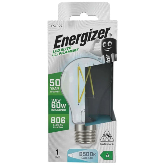 Energizer, 3.8w E27 LED Bulb, A Rated, Screw Filament - Cool White 6500K