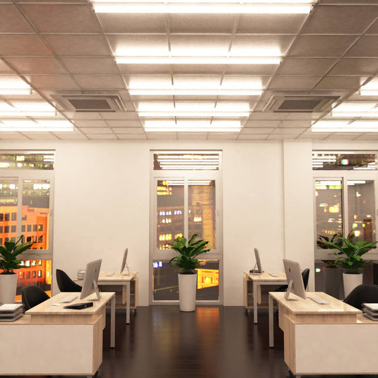 Office lit by natural white sensor battens