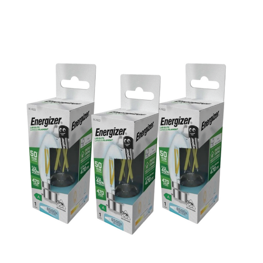 Pack of three B22 LED filament candle bulbs