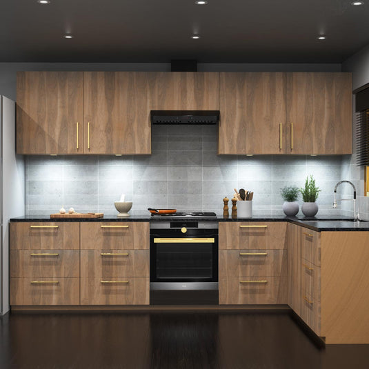 Kitchen with cool white under cabinet lighting