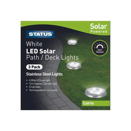 Pack of 3 Cairns Stainless Steel LED Solar Path/Deck Lights in a box