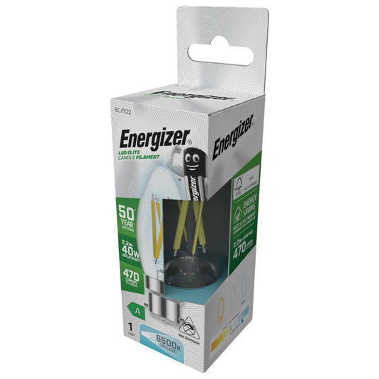 Energizer, Candle 2.2w LED Bulb, Filament B22, A Rated - 6500K Cool White full view shot
