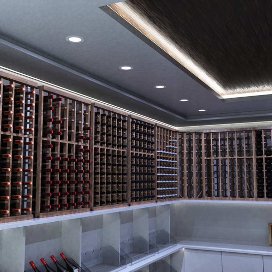 Wine cellar ceiling with cool white LED panels