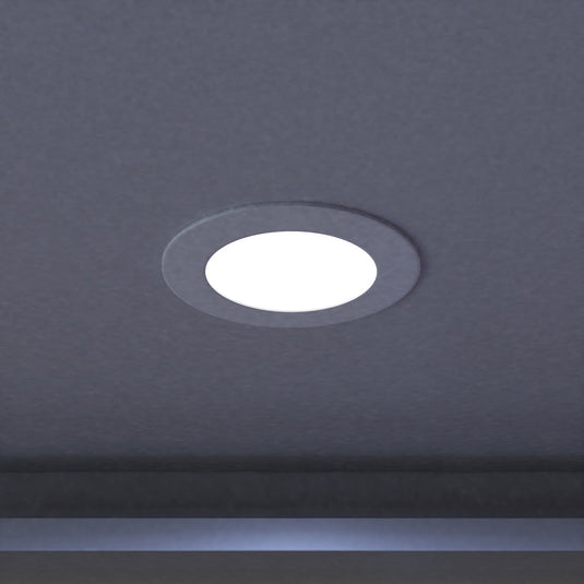 Close up of a cool white circular LED panel