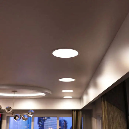 300mm, 24w Round LED Panel Light, CCT in natural white light ceiling setting