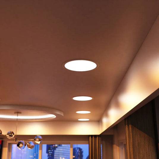 300mm, 24w Round LED Panel Light, CCT in warm white light ceiling setting