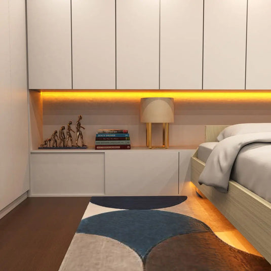 COB Dotless LED Strip Lighting, Amber Colour headboard backlighting in bedroom