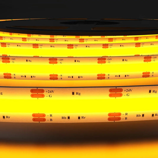 COB Dotless LED Strip Lighting, Amber Colour close up shot