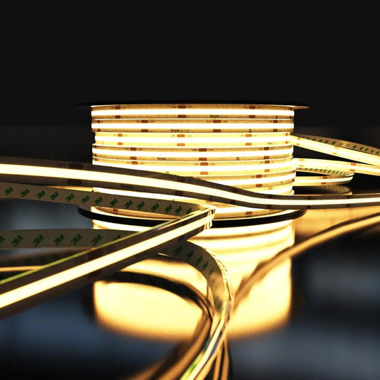 IP67 Dotless, Waterproof COB LED Strip in Warm white light in a roll