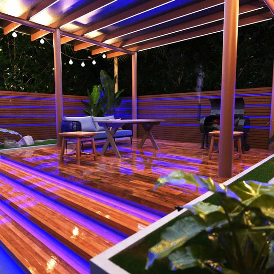 COB Dotless LED Strip Lighting cabana setting in blue