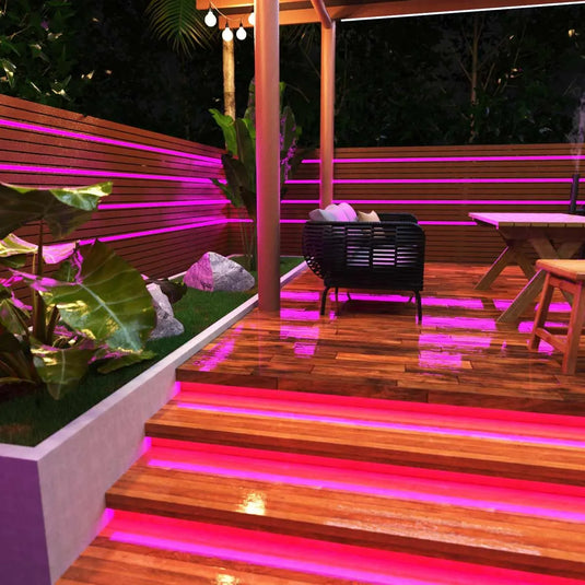 COB Dotless LED Strip Lighting cabana setting in Pink