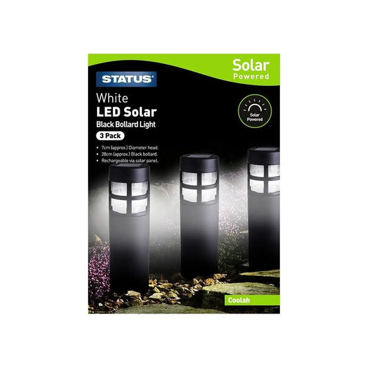 Pack of 3 Coolah LED Solar Bollard Stake Lights in the box